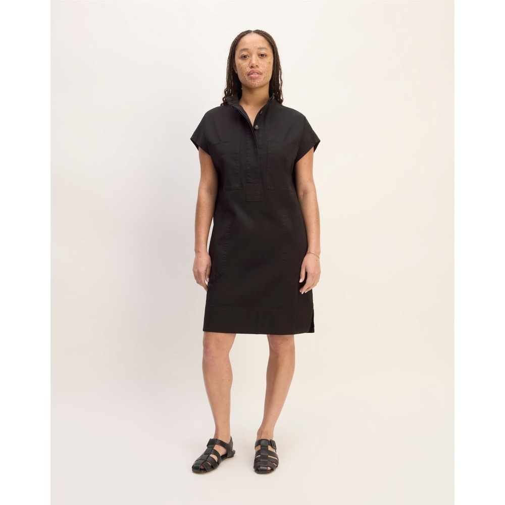 Everlane The Easy Workwear Dress Black Organic Cotton Shift Pockets Small